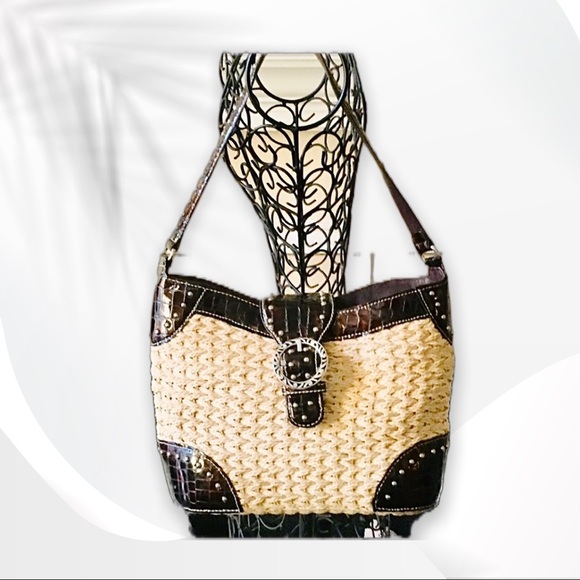 Brighton Straw & Croc Embossed Studded Bag - Picture 15 of 15